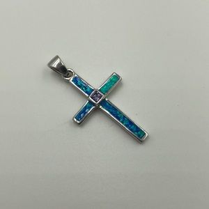 Sterling Silver & Opal Cross Pendant
